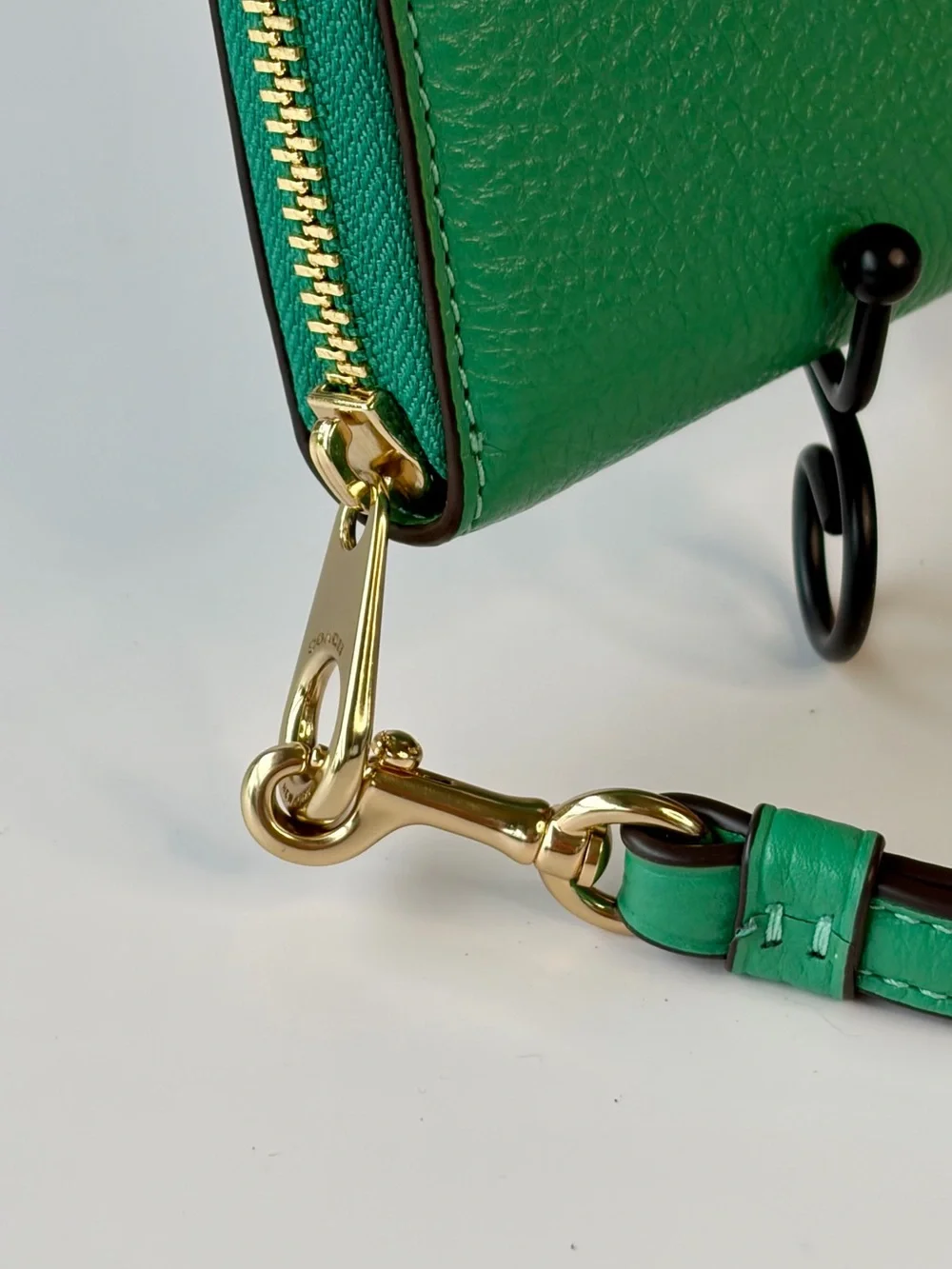 COACH Green Pebbled Leather Long Zip Around Wallet with Gold Hardware